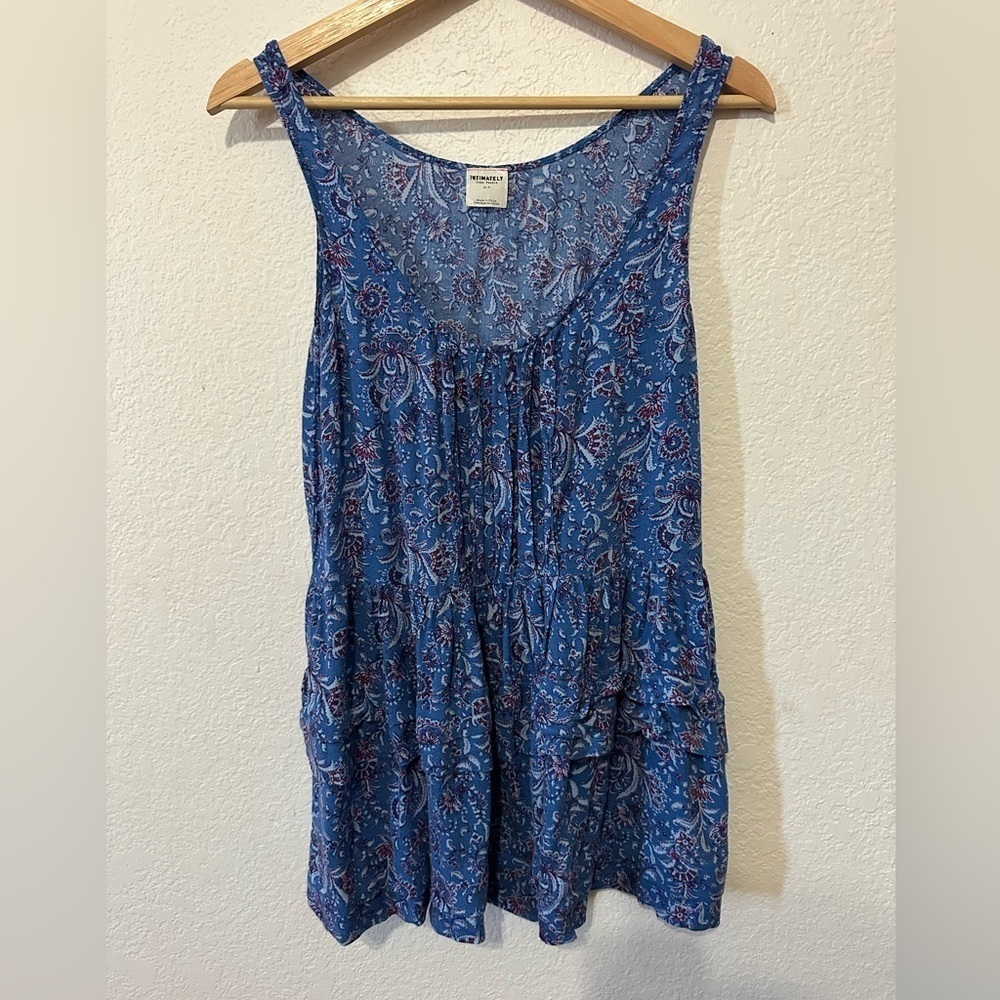 Intimately Free People Ruffle Floral Blue Tank Top - Size Small